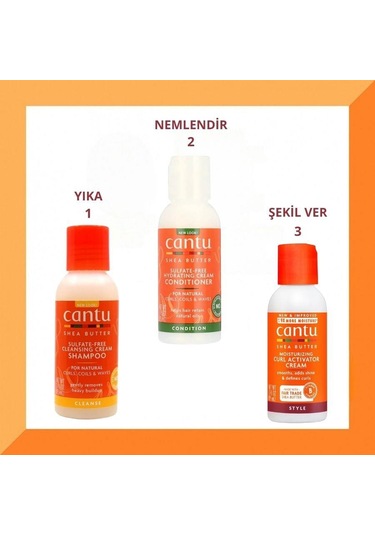 Cantu Sülfatsız Doğal Bukle Bakım Seti - 3'lü Mini Boy 89 Ml Krem Şampuan,nemlendirici Saç Kremi,bukle Belirginleştirici Krem