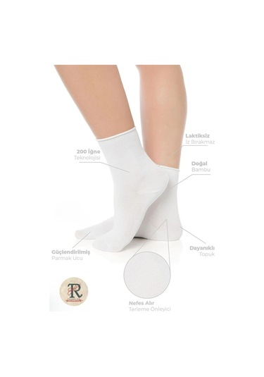 Trampler Unisex Bambu Lastiksiz Beyaz Soket Çorap Sıkmayan Çorap Beyaz