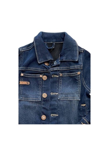 Çocuk Koyu Renk Düğme Detaylı Kot Ceket-14655 Lacivert