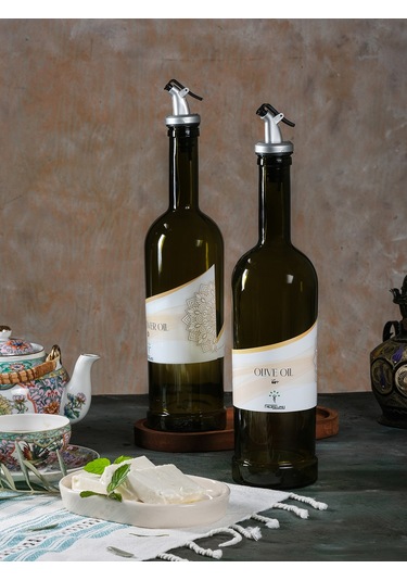 Ahşap Stantlı Amber 2'li 750 ml Zeytinyağı ve Sıvıyağ Yağdanlık Şişesi Ayçiçekyağı,Yağlık ea