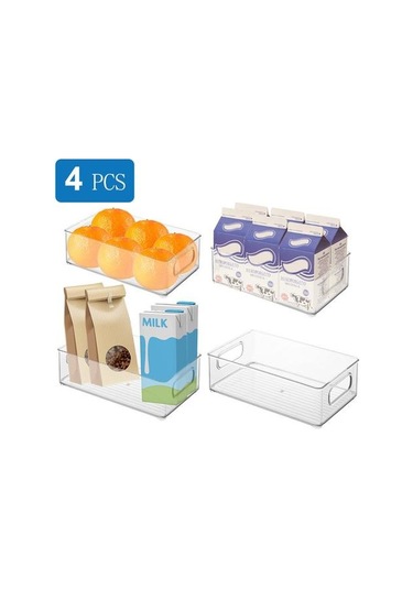 4 Adet Temizle Kiler Buzdolabı Organizatör Kovaları Ev Plastik Gıda Depolama Raf Sepet Kutusu Mutfak Tezgahları Kabinler Araçları Raflar Ve Amp Tutucular 3 Adet Gümüş Toka