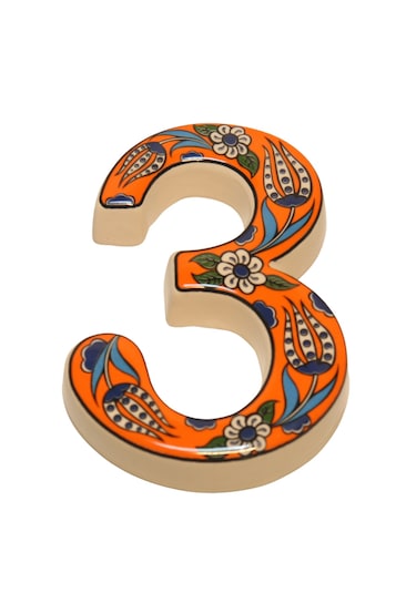 Seramik Kapı Adres Numaraları (0-9) Turuncu Lale Desen