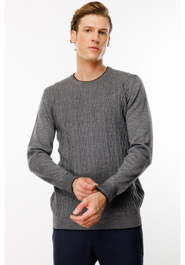 Erkek Sıfır Yaka Önü Baklava Örgü Kazak Füme Füme