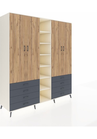 Kronos Dolap 10 Raflı 8 Çekmeceli 2 Askılı 220x59x243 Aytaşı-çam/antrasit Atlas Çam/antrasıt