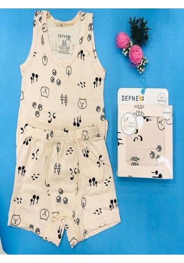 % 95 Pamuklu Unısex Çocuk Atlet Boxer İç Çamaşır Takımı-607 Kahverengi
