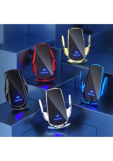 Wondernest Q3 Kızılötesi İndüksiyon Manyetik Araç Şarj Braketi, Mikro Usb + 8 Pin + Usb-c Konnektör Siyah Siyah