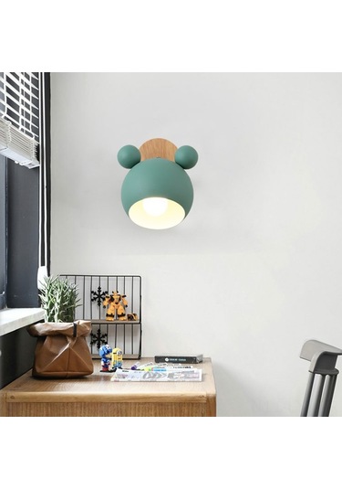 Youtek Mickey Figürlü Ahşap Duvar Lambası - 7w Led Işık, Yumuşak Orta Işık, Çocuk Odası, Yatak Odası, Modern Tasarım, Sarı Renk