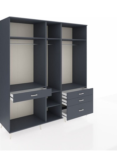 Kronos Dolap 7 Raflı 4 Çekmeceli 3 Askılı 220x59x243 Antrasit-antrasit/antrasit Antrasıt/antrasıt