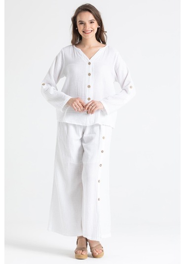 Uzun Kol Müslin Sedef Gömlek Beyaz Byz-beyaz Beyaz