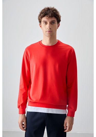 Tommy Life Fiesta Pamuk Yumuşak Dokulu Standart Fit Basic Erkek Sweatshirt - 88363 Kırmızı