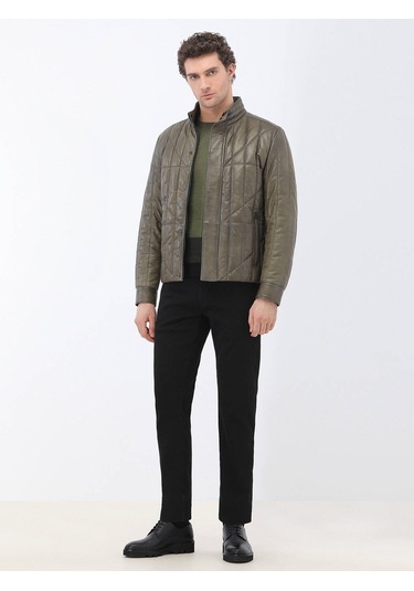 Kip Zeytin Yeşili Deri Mont Çok Renkli