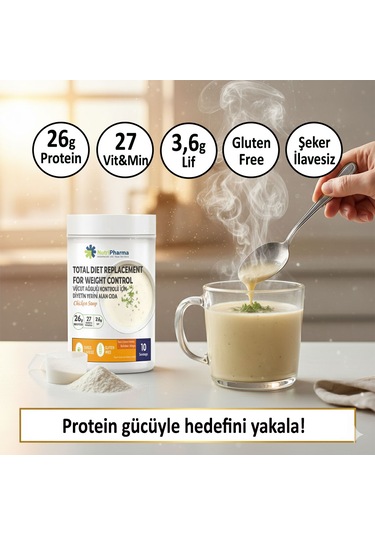 Whey Proteinli Diyet Tavuk Çorbası Yüksek Proteinli Çorba Öğün Tozu, 600g