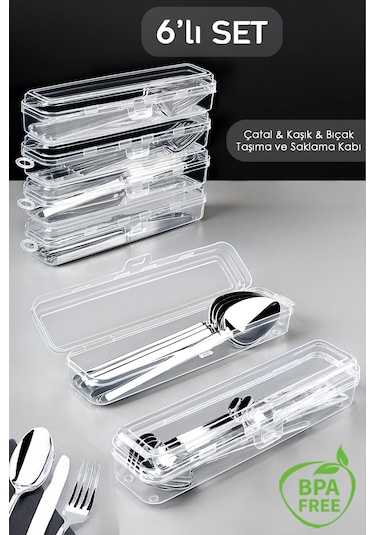 6'lı Çatal Bıçak Kaşık Takımı Saklama Kutusu Seti - Çeyizlik Organizer Düzenleyici Saklama Kabı Şeffaf