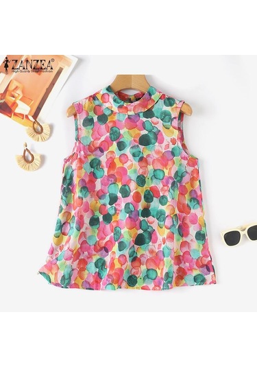 Zanzea Kadın Günlük O-boyun Baskılı Kolsuz Atlet Sarı