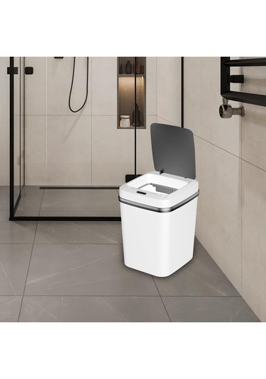 Qfdr Fotoselli Çöp Tenekesi Akıllı Indüksiyon Çöp Kutusu Yerden Beyaz