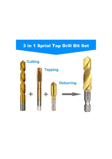 Youtek Hss Titanyum Kaplama Helikal Makine Teli, Delme-üçgen Köşe Aşınma Birleşik, M3-m10 Boyutları, 6 Adet Set