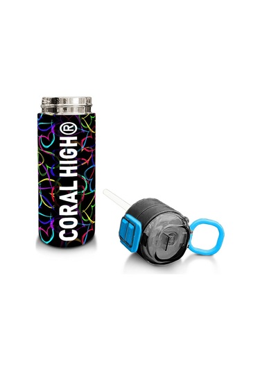 Coral High Kids Çok Renkli Kalp Desenli Pipetli Ve Direkt İçim Çelik Termos 500 Ml 31870 Siyah - Yeşil