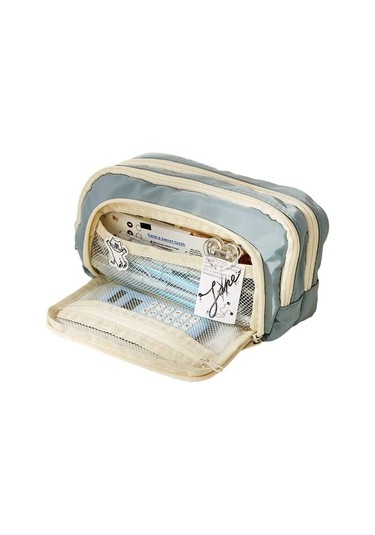 Büyük Kapasiteli Çok Katmanlı Saklama Kalem Çantası Yeni Kırtasiye Kutusu Öğrenci Kalem Kutusu He4ıeu Açık Mavi