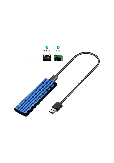 Mufunye M.2 Sata Ssd Kutusu Usb3.1 Type-c İle 6gb/s Aktarım Hızı, B/b+m Anahtarı Desteği, Alüminyum, Mavi Disk Dahil Değil