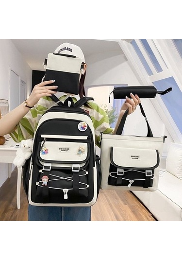 Mori Retro Kampüs Turu Ortaokul Dört Parçalı Ortaokul Öğrenci Okul Çantası Kadın Ortaokul Okul Çantası Büyük Kapasite Vl9yvo Siyah