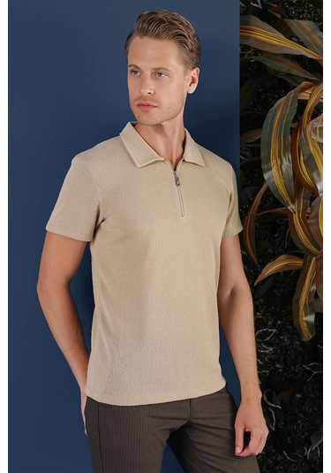 Ts 871 Slim Fit Bej Spor T-shirt Bej