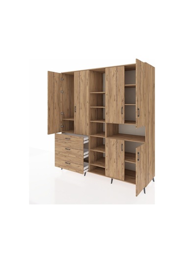 Kronos Dolap 13 Raflı 3 Çekmeceli 6 Kapaklı 220x59x243 Çam-çam/çam Atlas Çam/atlas Çam