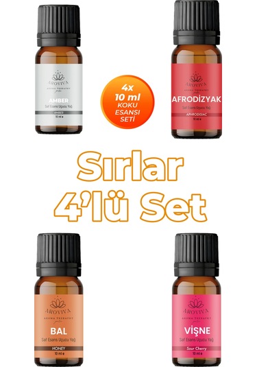 Sırlar Oda Kokusu 4'lü Set- Doğal Esansiyel Uçucu Yağ, Difüzör Esansı, Buhurdanlık Yağı Exotic