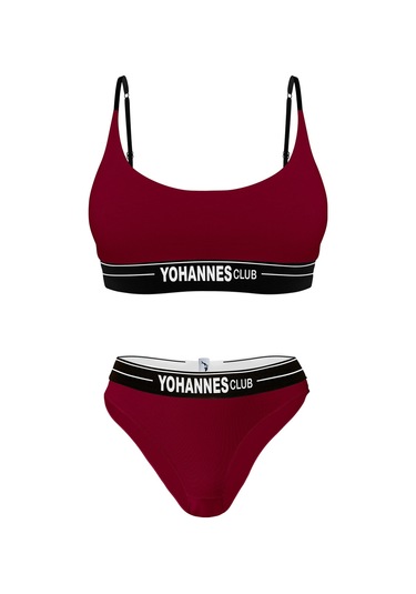 Yohannes Club, Kadın Pamuklu İç Çamaşırı Takımı, Renk Seçenekli, Bralet-kemerli Bikini Slip Bordo