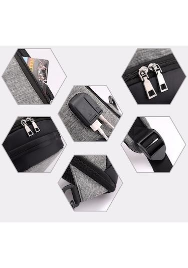 Kulaklık Hattı Deliği Ve Usb Şarj İle Çok Fonksiyonlu Oxford Taşınabilir Günlük Tek Omuz Çantası Gri