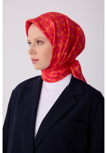 Belli Twill İpek Eşarp 4322-31 Kırmızı Kırmızı - Turuncu