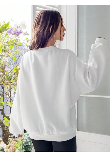 Adrift Qutie Slogan & Cartoon Graphic Drop Shoulder Sweatshirt Beyaz Beyaz