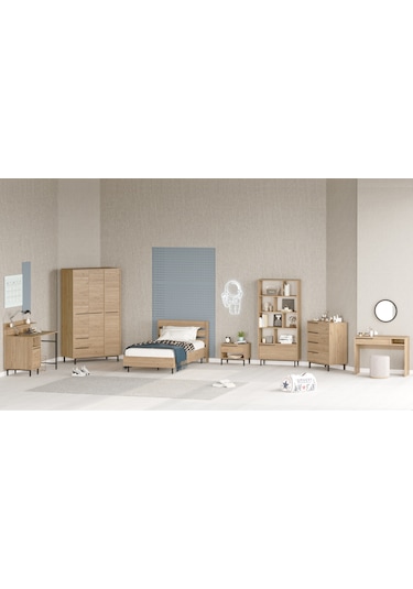 Robin Home Lidya Genç Odası Takımı 7'li Set Sepet Kahverengi