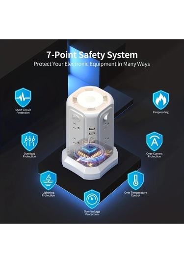 Xuweiwei Passus Power Tower 12 Ac Cikisli 5 Usb Portlu Gece Lambali Surge Protector Zh Black Night Light 11811 Inch