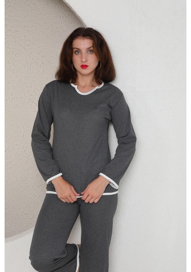 Fames Pijama Yazlik Penye Kadin Pijama Takim Antrasit