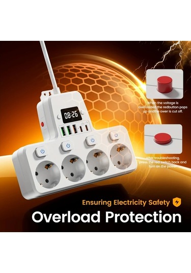 Honeybeeshop 1.5m 3m Uzatma Kablosu Asiri Yuk Korumali Coklu Anahtarlı Cikis 4 Ac Soket 3 Usb Port Siyah 10 Ft Ev Ofis Icin