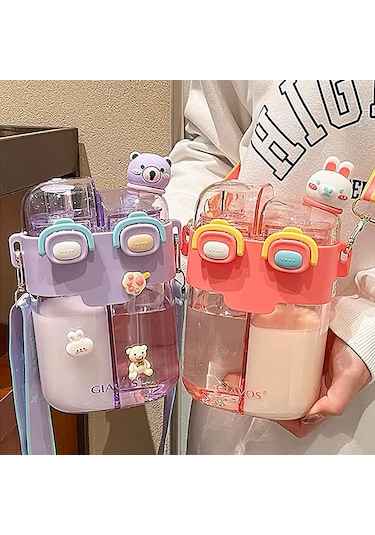 Yucama Sevimli Su Şişesi - Kawaii Çocuk Askılı Su Şişesi Taşınabilir Plastik Içecek Şişesi Şişesi Kız Erkek Suluk, Matara 45804513