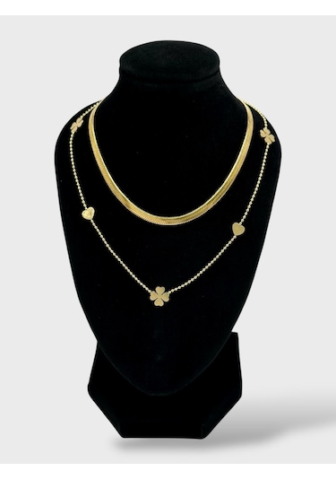 Arnes Jewelry Çelik İtalyan Ezmeli Yoncalı Kalpli Kolye Ar604nes Gold