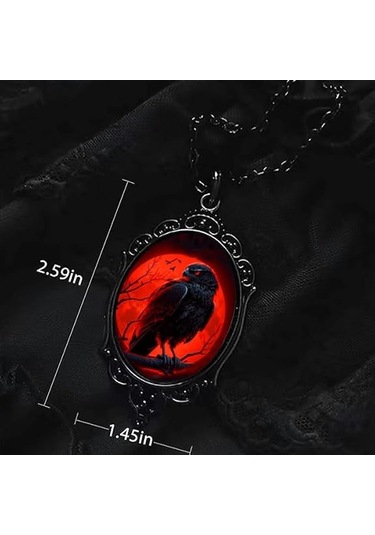 Dükkan Design Love And Deep Space Red Crow Kolye Siyah - Kırmızı