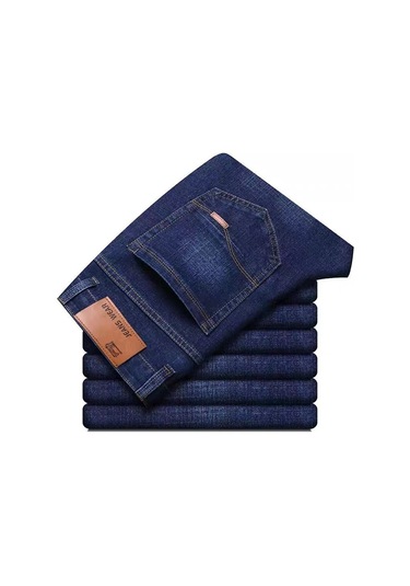Edwardest Erkek Denim Pantolon 500g Dayanıklı, Esnek Rahat Düz Paça Yüksek Bel Büyük Beden Pantolon Mavi