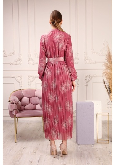 Aymeravm - Kravat Yaka Kemerli Kadın Elbise - She2225Ga