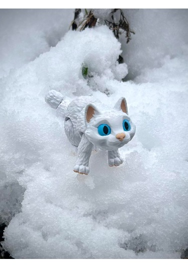 Kedi Oyuncak Mavi Gözlü Beyaz 3d Hareketli Organik Vip - Orta Boy