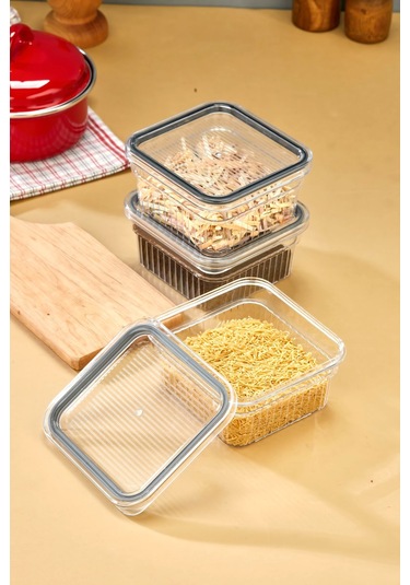 3 Parça Contalı Ve Sızdırmaz Kapaklı Saklama Kabı Seti Buzdolabı Ve Kuru Gıda Uyumlu 3x850 Ml Şeffaf