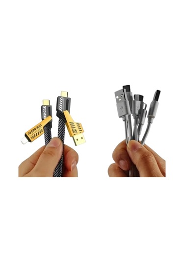 65w 4'ü 1 Arada Çoklu Şarj Kablosu - Usb-c, Usb-a, Lightning, Veri Ve Şarj Desteği