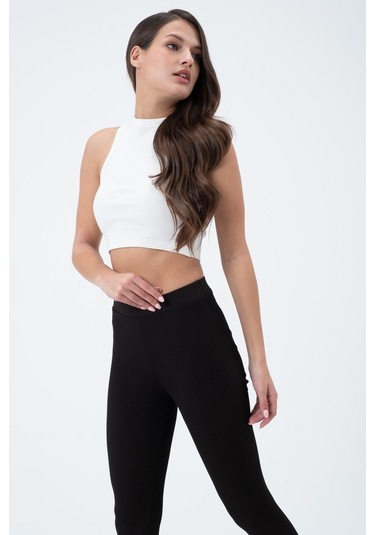 Quhox Kadın Kaşkorse Crop Atlet Ekru
