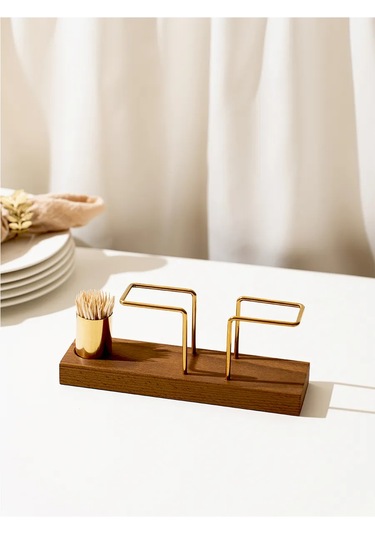 Tonykate Home Mutfak İçin Masaüstü Ahşap Dekoratif Peçetelik 446696762 Altın Rengi