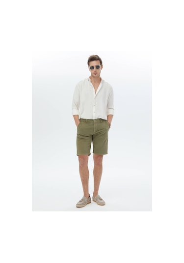 Kip Haki Dokuma Slim Fit Casual Pamuk Karışımlı Bermuda Çok Renkli