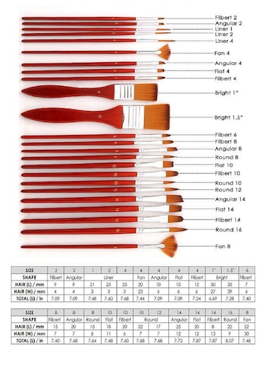 Kırmızı 24 Parçalı Profesyonel Sanat Fırça Seti Yağlıboya Akrilik