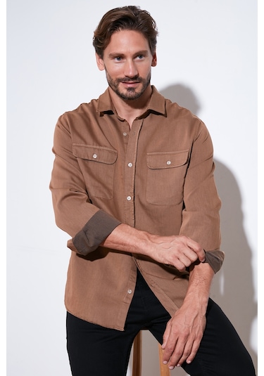 Buratti Pamuklu Çift Cepli Regular Fit Erkek Gömlek Cf25W128858 Camel