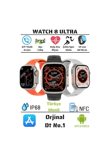 Watch 8 Ultra No.1 49mm Tam Ekran Nfc Kablosuz Şarj Akıllı   Saat(İthalatçı Garantili)