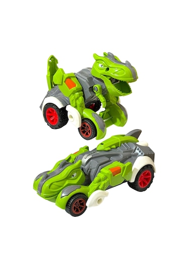 Trex Dinazor Figür Araba Sürtmeli Teker Transformers Robot Dinozor 15cm Yeşil Renkli